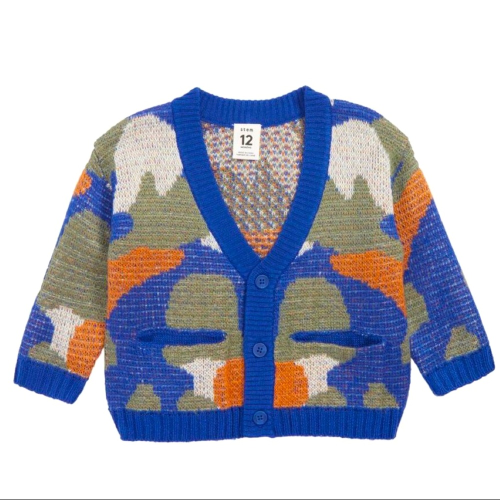 NEW Stem | Nordstrom Abstract Camo Print Cardigan Blue 3 Months Quirky Kidcore